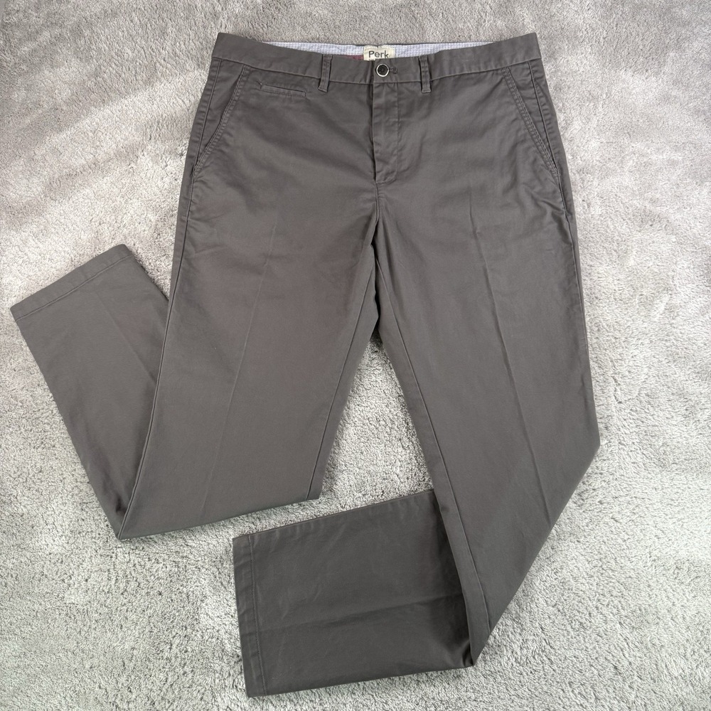 Perk Pants Mens 38x34 Gray Slim Fit Stretch Chinos Casual Straight Leg Dress